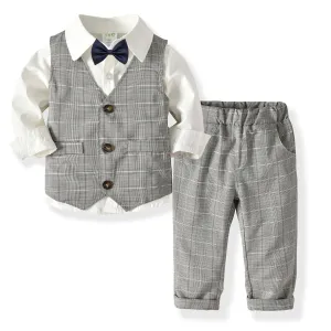4-Piece Boy Classic Gray Checkered Gentleman Suit (3 Colors)