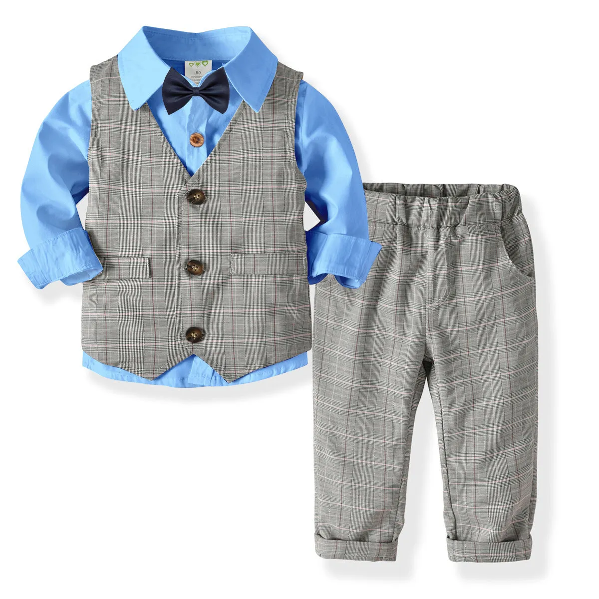 4-Piece Boy Classic Gray Checkered Gentleman Suit (3 Colors)
