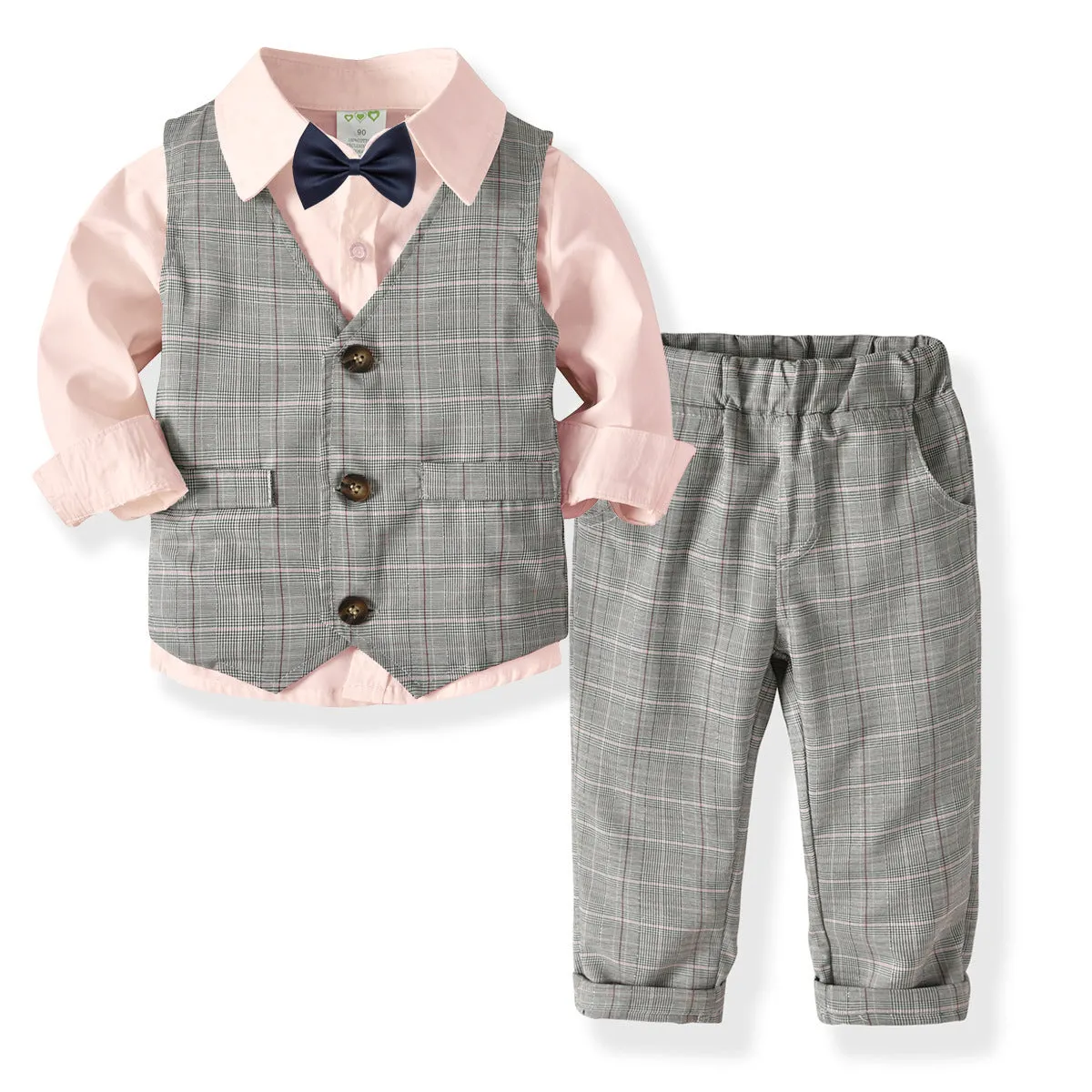 4-Piece Boy Classic Gray Checkered Gentleman Suit (3 Colors)