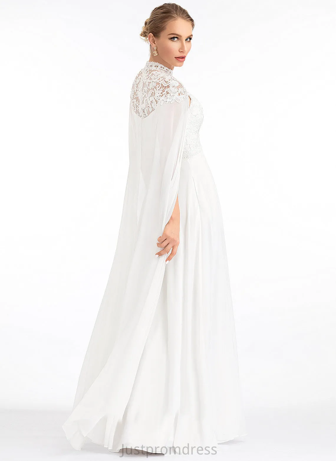 A-Line Lace Rhianna Dress High Wedding Floor-Length Chiffon Neck Wedding Dresses