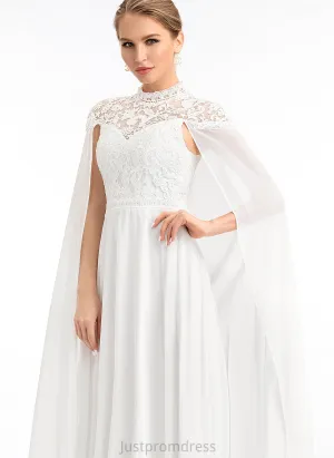 A-Line Lace Rhianna Dress High Wedding Floor-Length Chiffon Neck Wedding Dresses