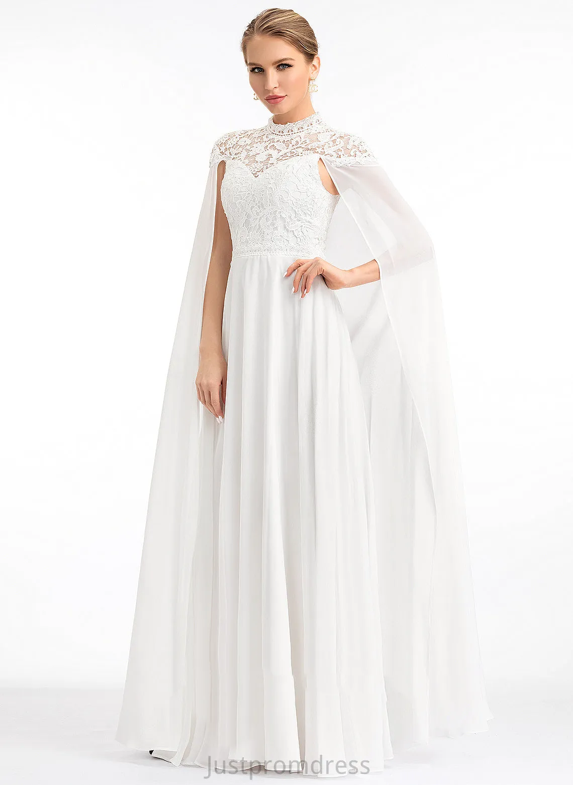 A-Line Lace Rhianna Dress High Wedding Floor-Length Chiffon Neck Wedding Dresses