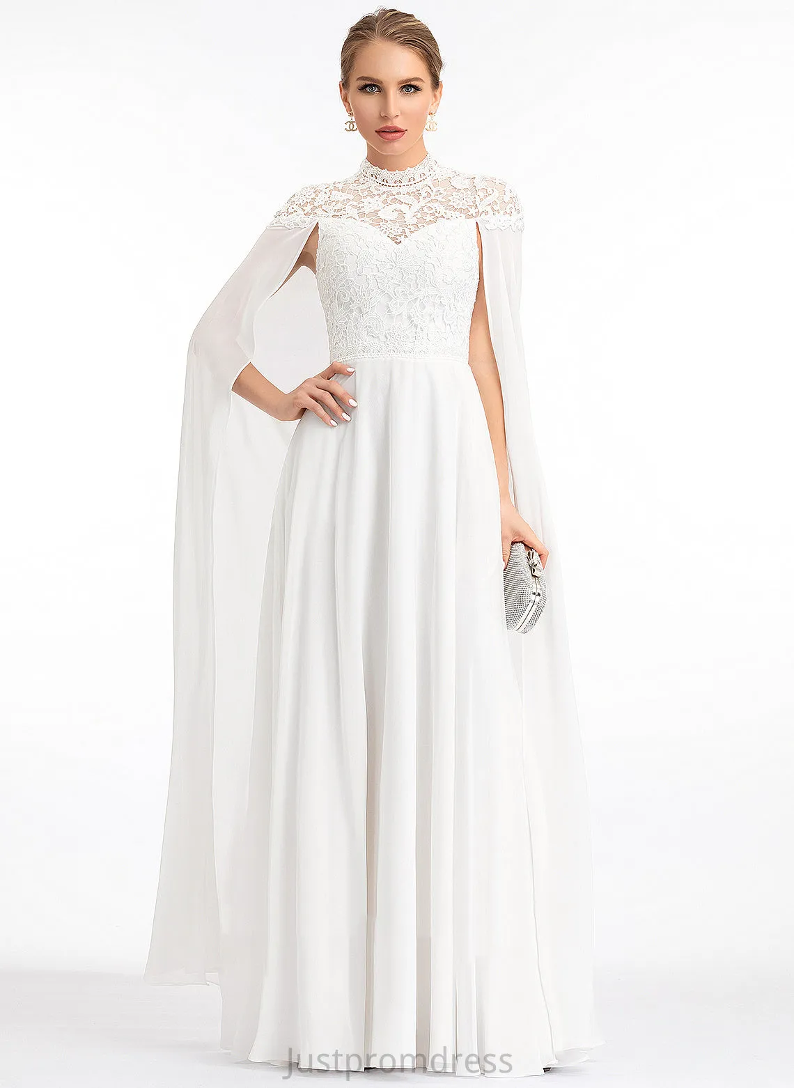 A-Line Lace Rhianna Dress High Wedding Floor-Length Chiffon Neck Wedding Dresses