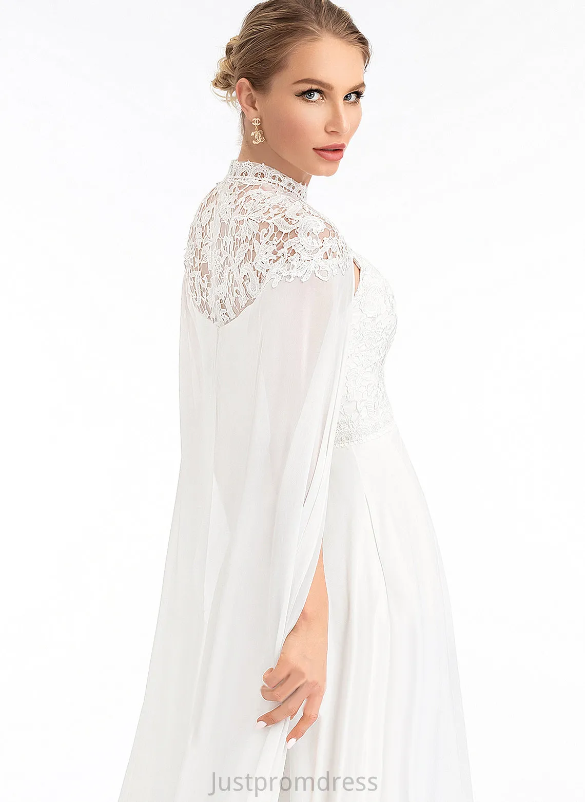 A-Line Lace Rhianna Dress High Wedding Floor-Length Chiffon Neck Wedding Dresses