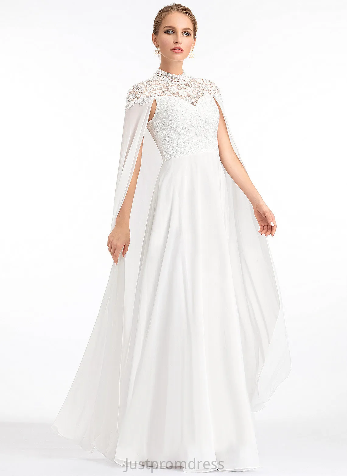 A-Line Lace Rhianna Dress High Wedding Floor-Length Chiffon Neck Wedding Dresses