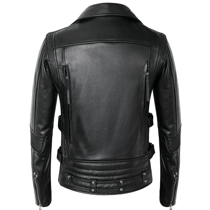 American Motorcycle Style Leather Jacket Men Natural Genuine