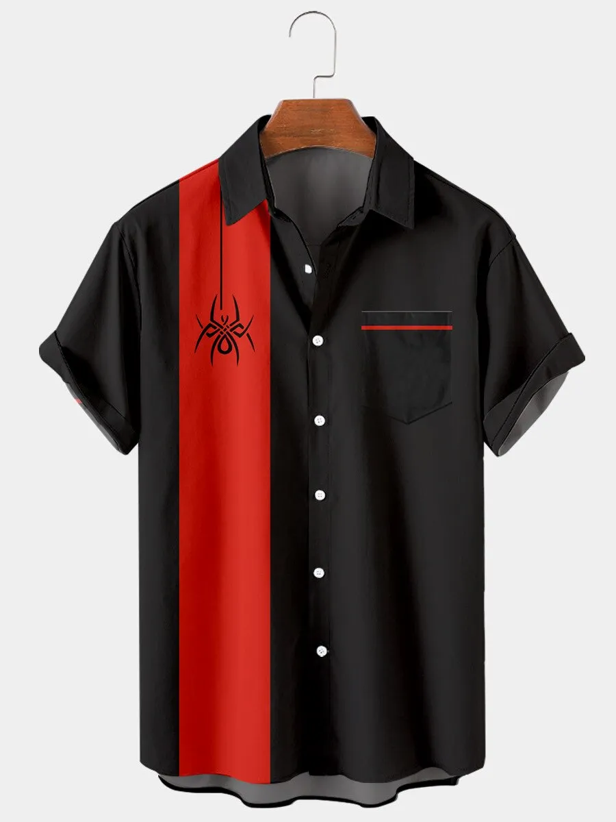 Ashore Shop Men's Striped Shirts Hawaiian Style Spider 3D Printing Summer Cool Fashion Single Breasted Shirts Oversized Casual