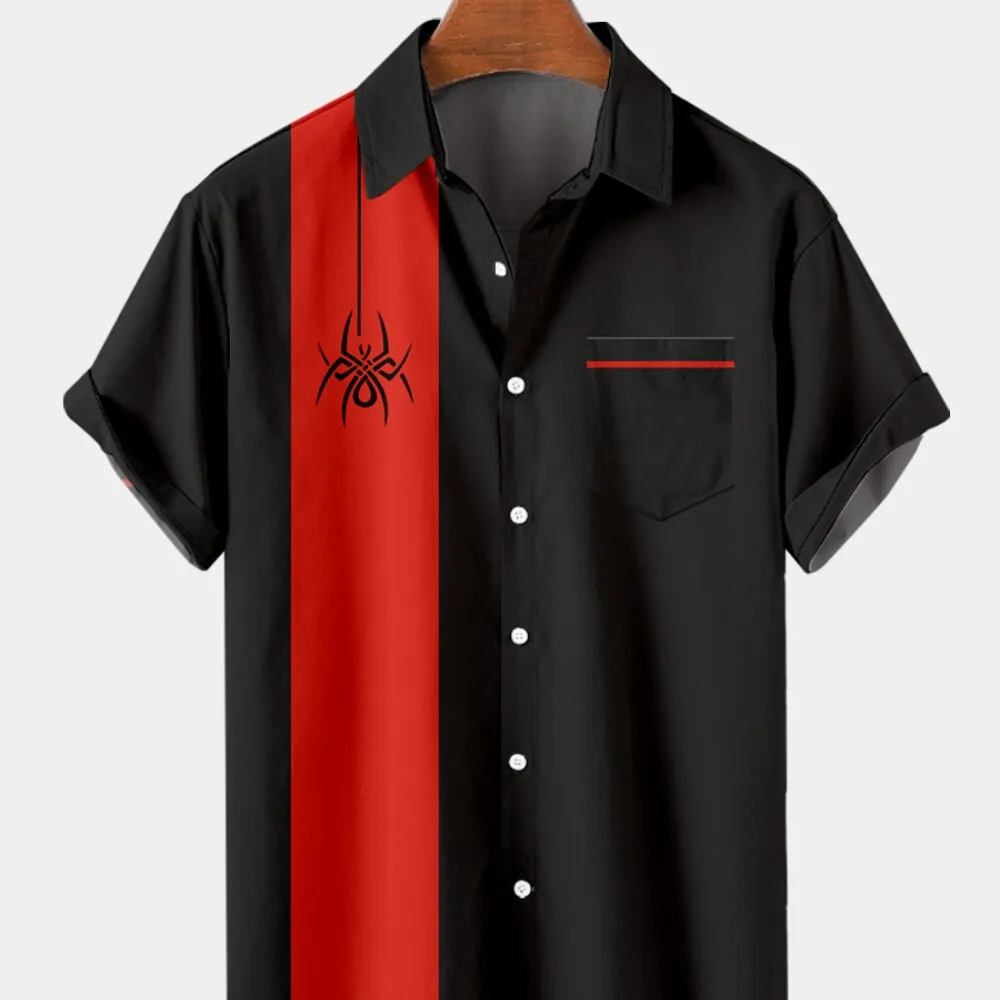 Ashore Shop Men's Striped Shirts Hawaiian Style Spider 3D Printing Summer Cool Fashion Single Breasted Shirts Oversized Casual