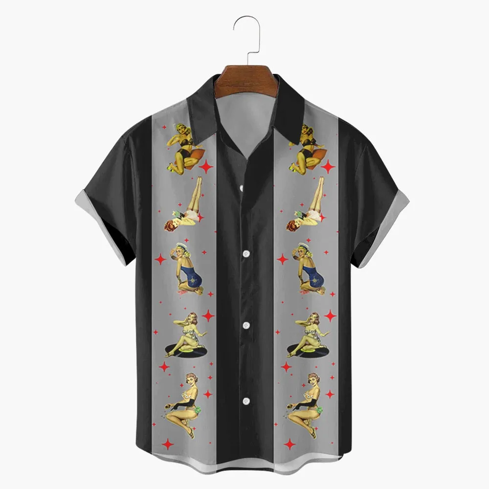 Ashore Shop Men's Striped Shirts Hawaiian Style Spider 3D Printing Summer Cool Fashion Single Breasted Shirts Oversized Casual