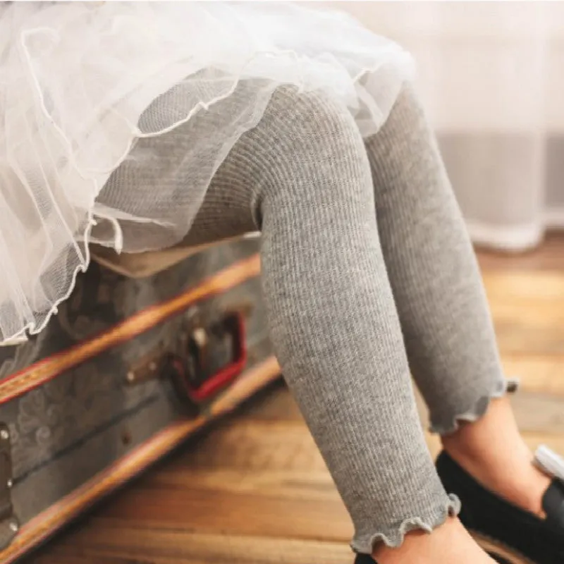 Baby / Toddler Girl Solid Knitted Ruffled Leggings