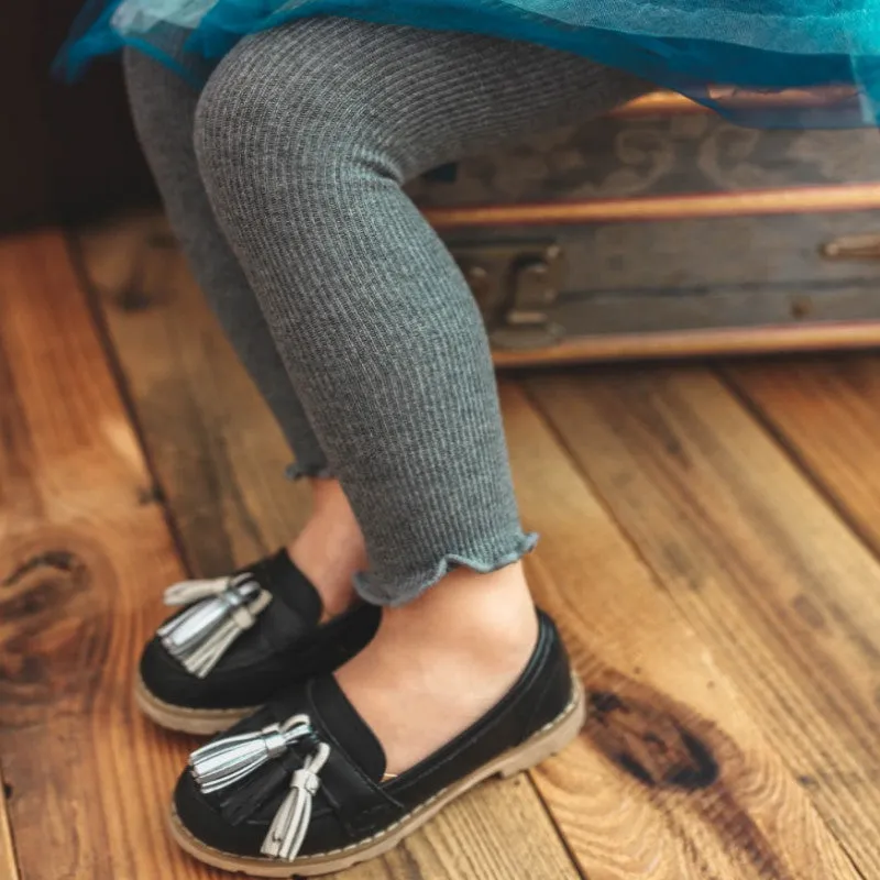 Baby / Toddler Girl Solid Knitted Ruffled Leggings