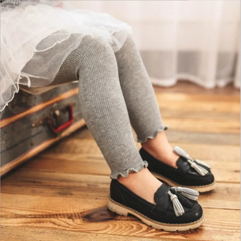 Baby / Toddler Girl Solid Knitted Ruffled Leggings