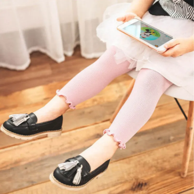 Baby / Toddler Girl Solid Knitted Ruffled Leggings