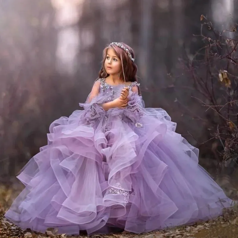 Baby/Kids Girls 3D Floral Appliqued Tiered Dress