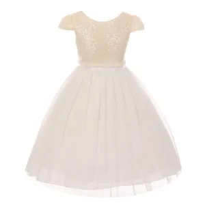 Big Girls Ivory Sequins Tulle Cap Sleeves Junior Bridesmaid Dress 8-12