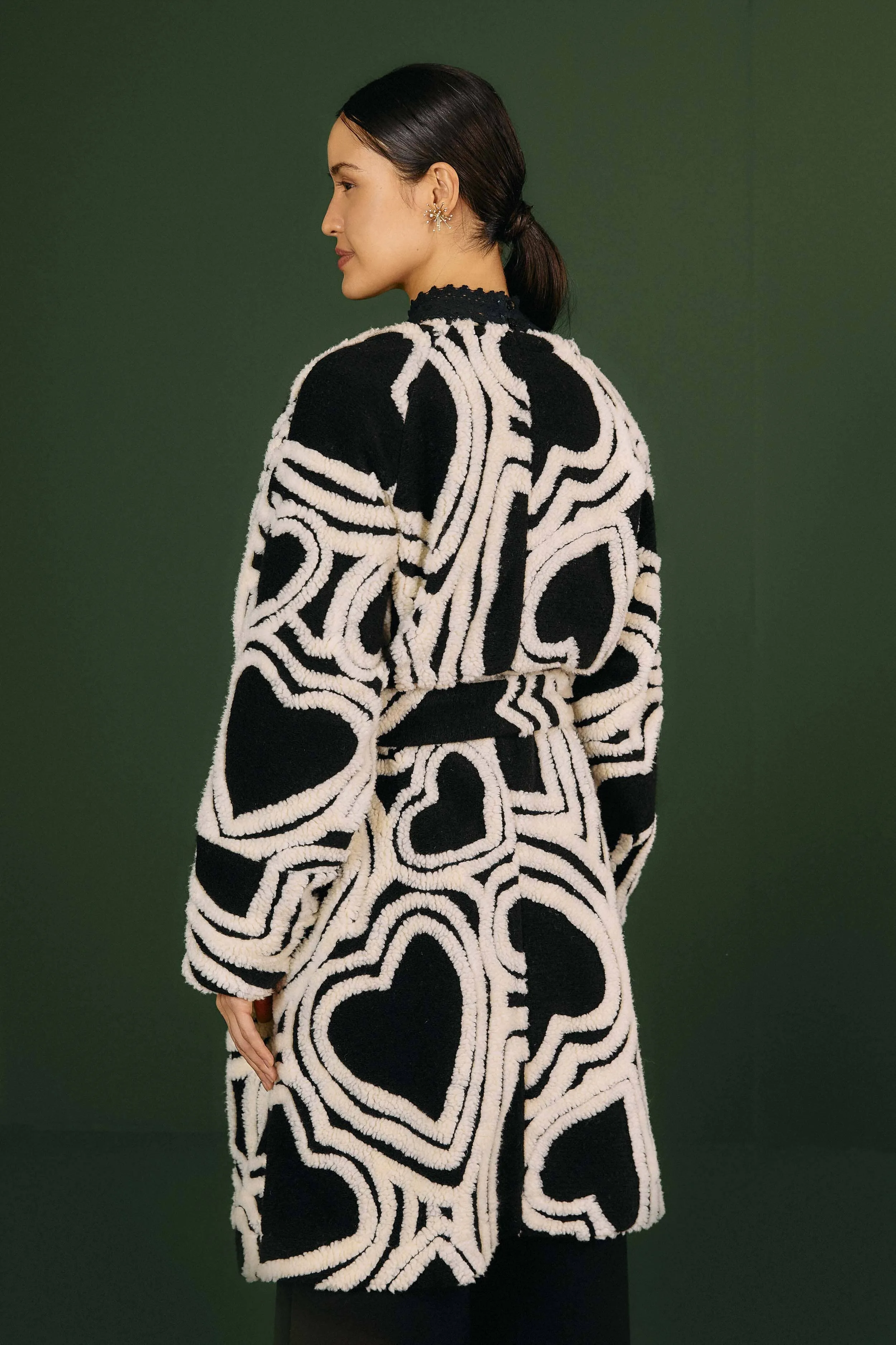 Black And White Wild Hearts Fleece Coat