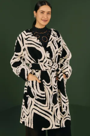 Black And White Wild Hearts Fleece Coat