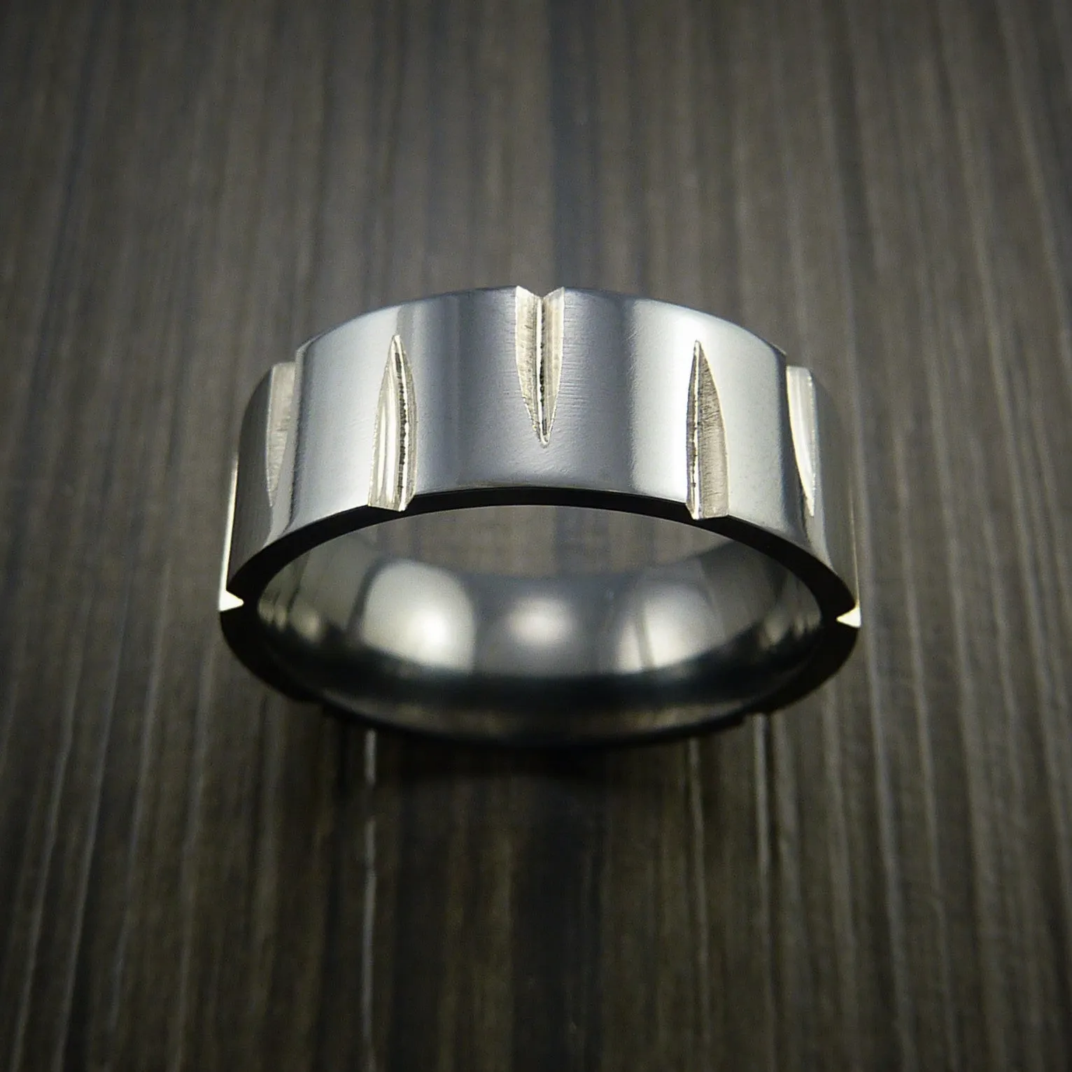 Black Titanium Wedge Cut Wedding Band Men's Ring
