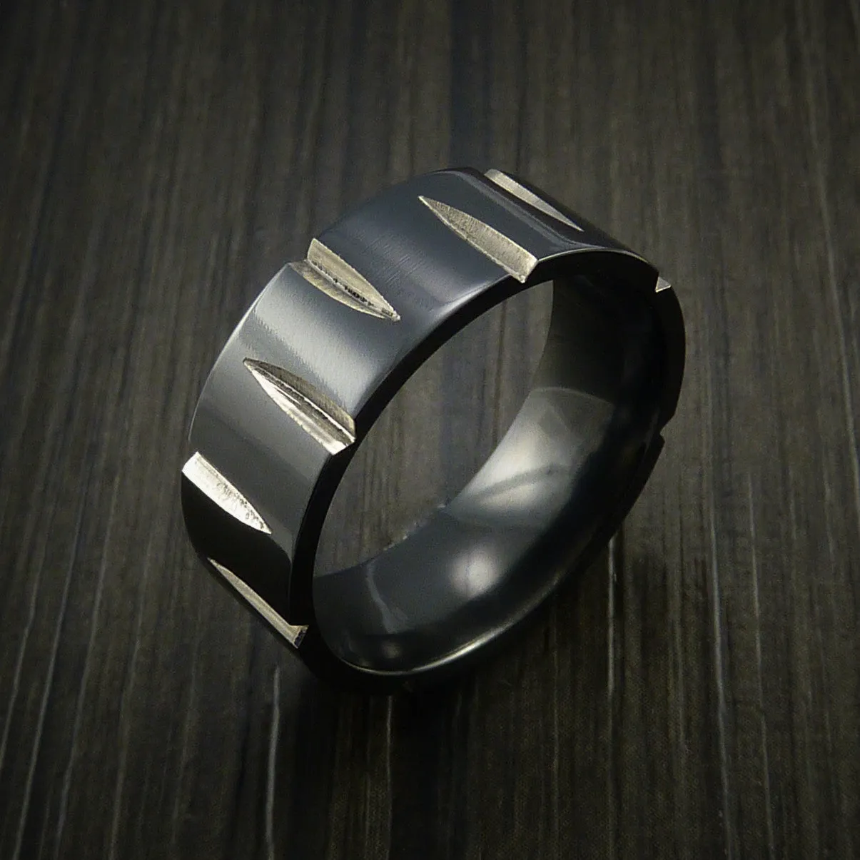 Black Titanium Wedge Cut Wedding Band Men's Ring