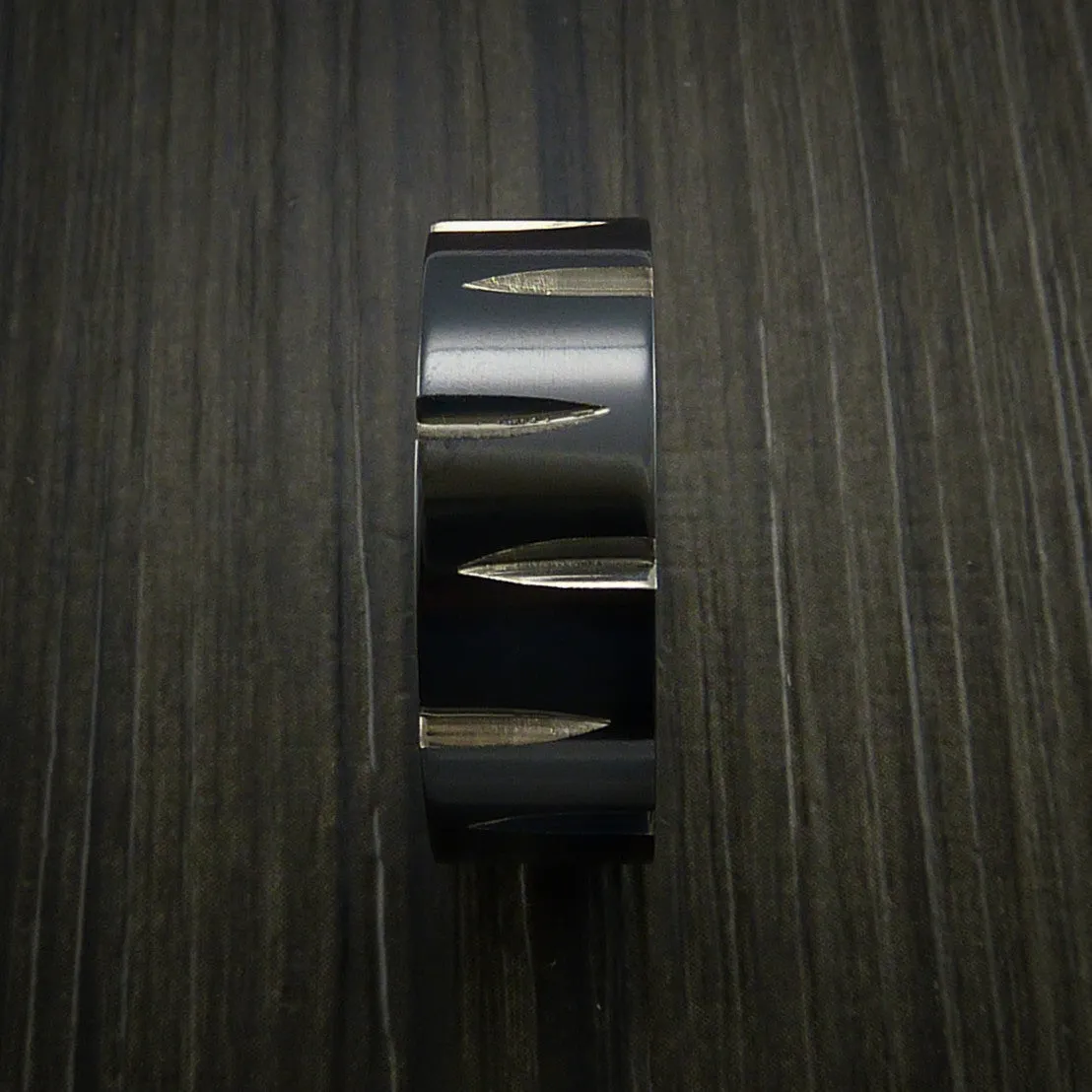 Black Titanium Wedge Cut Wedding Band Men's Ring