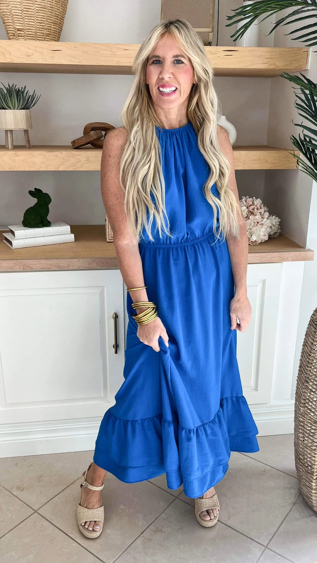 Blue Air Flow Halter Neck Maxi Dress