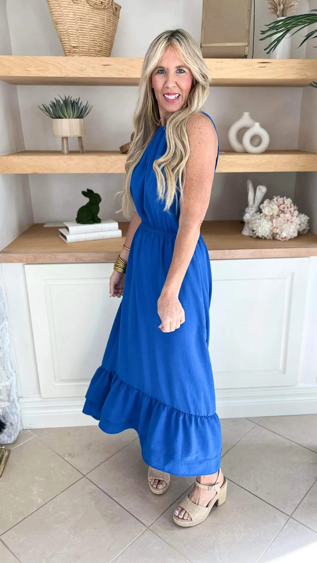 Blue Air Flow Halter Neck Maxi Dress
