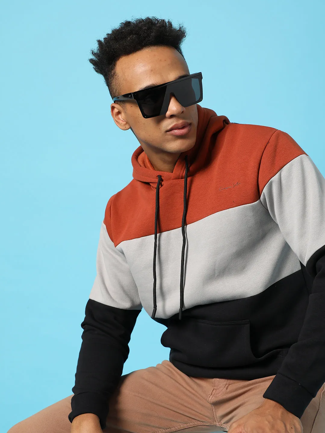 Colourblocked Hoodie With Kangaroo Pocket