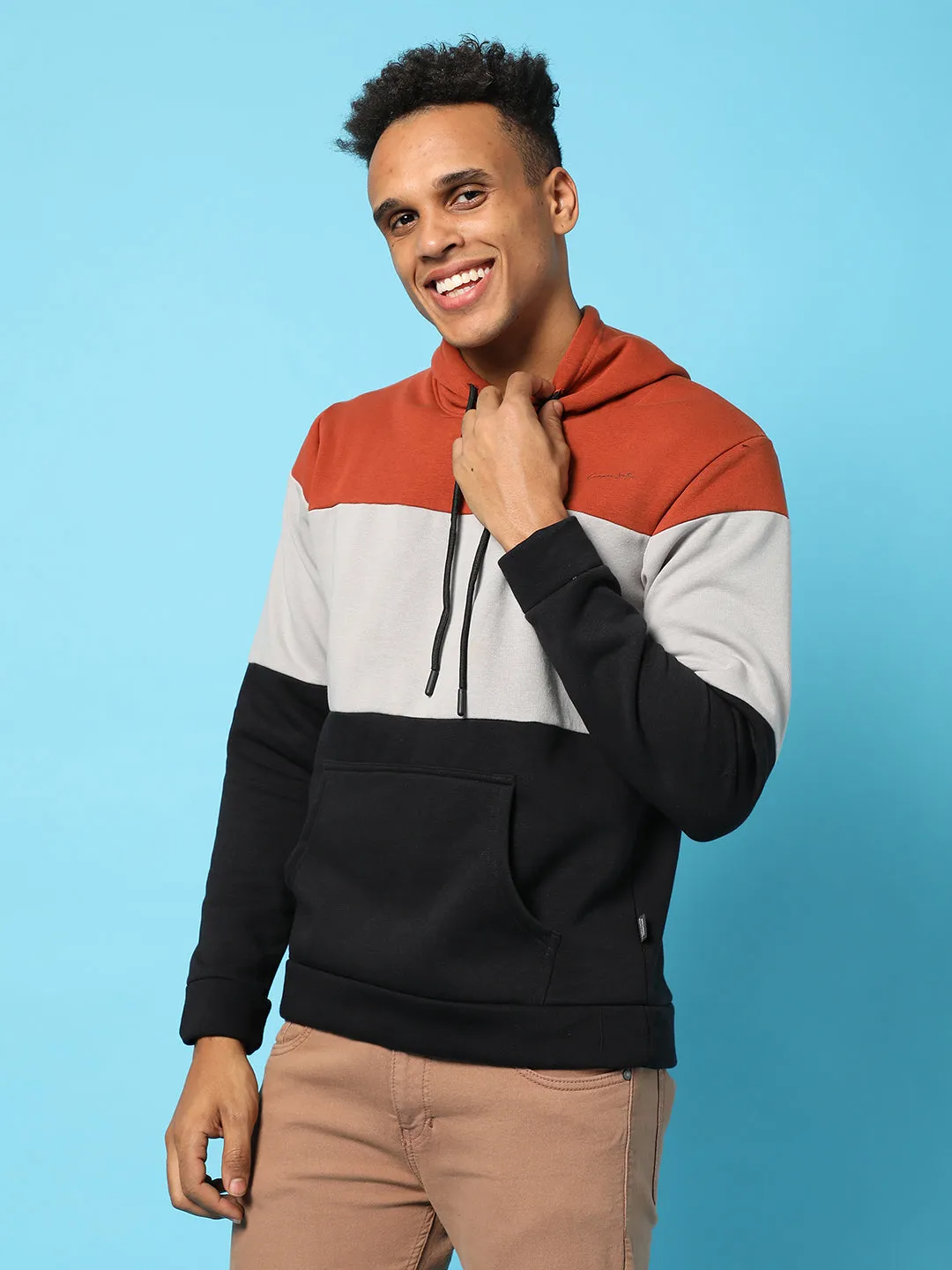 Colourblocked Hoodie With Kangaroo Pocket