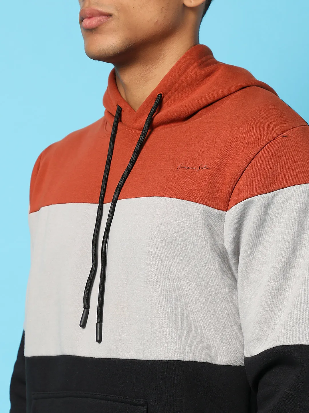 Colourblocked Hoodie With Kangaroo Pocket