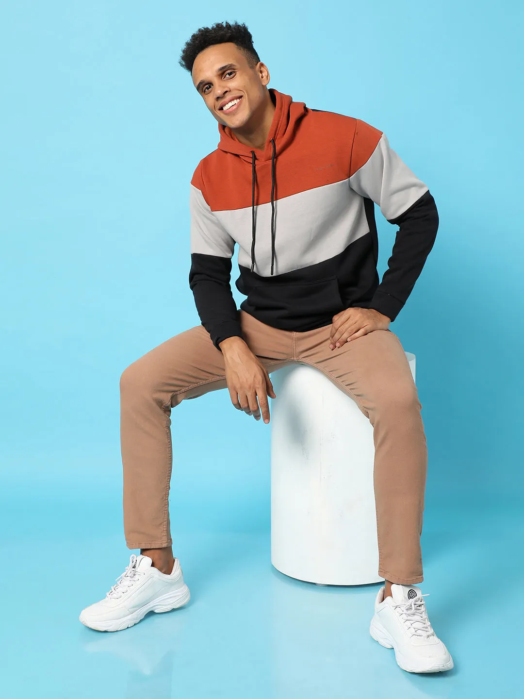 Colourblocked Hoodie With Kangaroo Pocket