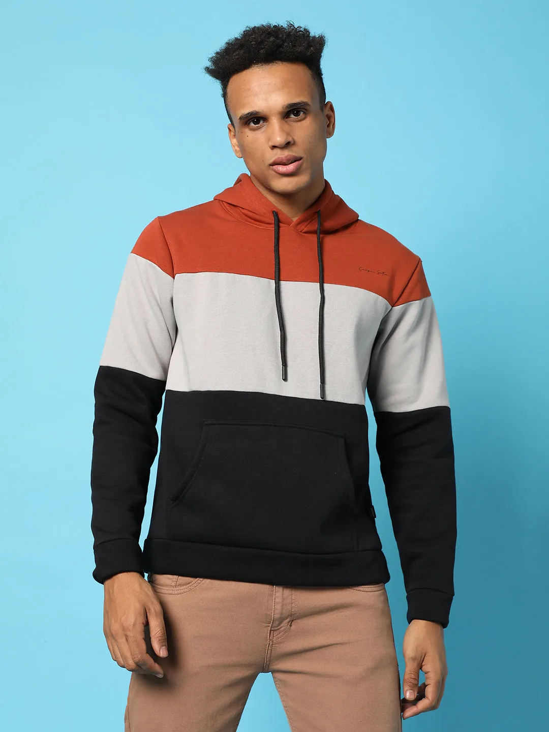 Colourblocked Hoodie With Kangaroo Pocket