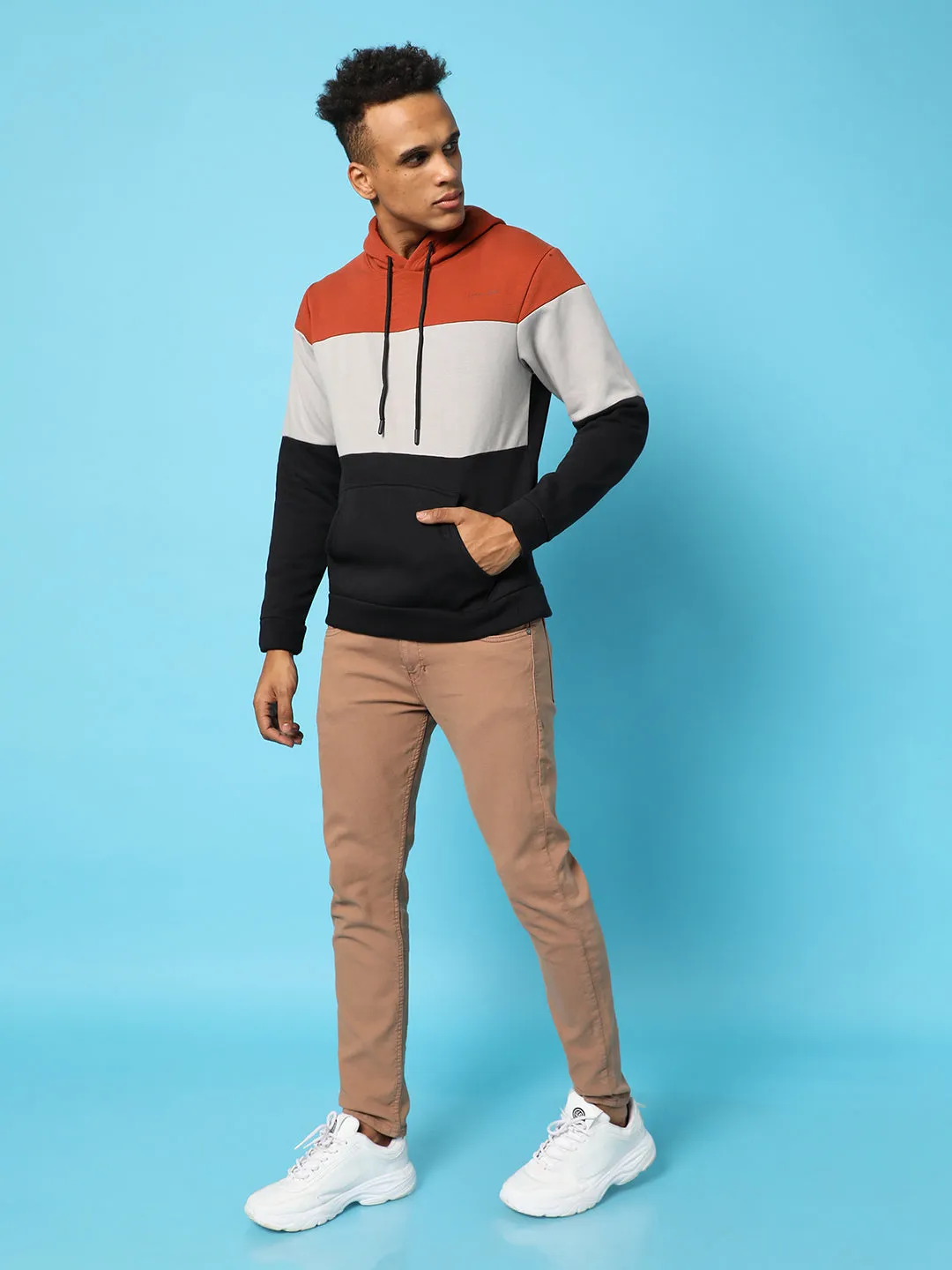 Colourblocked Hoodie With Kangaroo Pocket