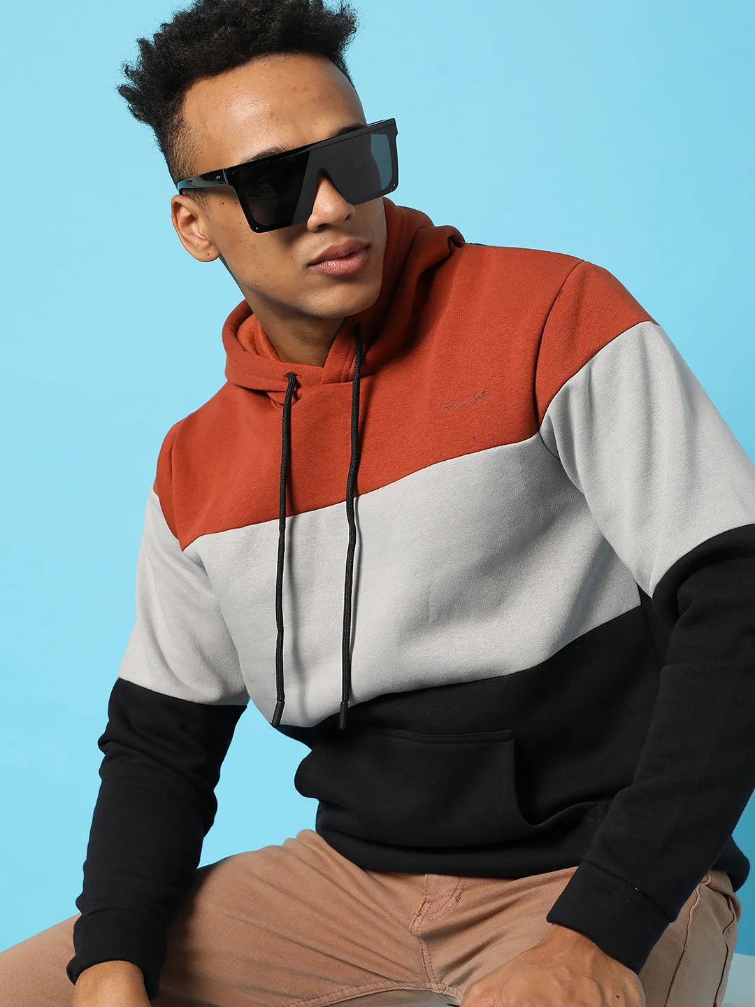 Colourblocked Hoodie With Kangaroo Pocket