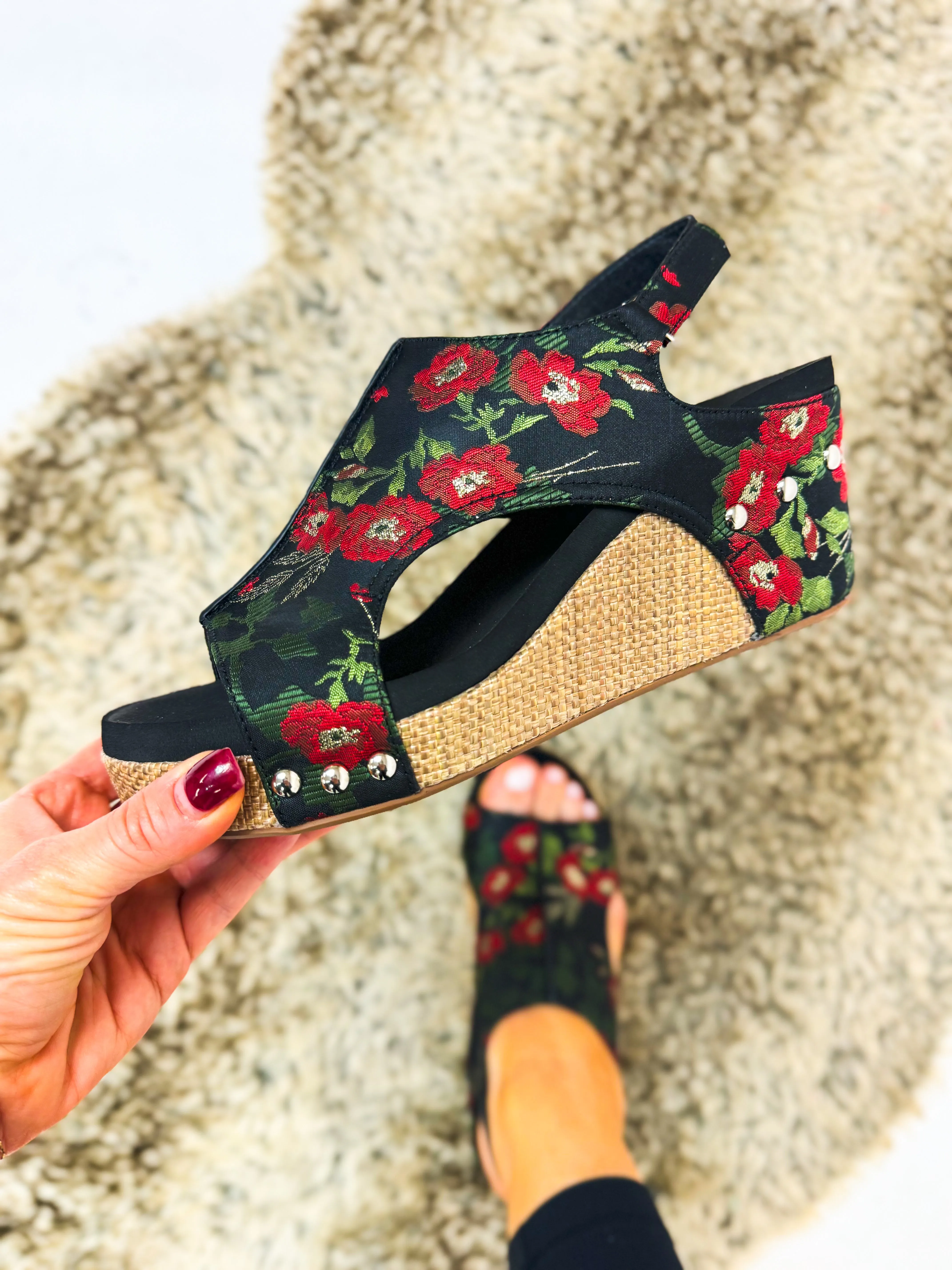 Corky's Black Red Floral Carley Sandals FINAL SALE