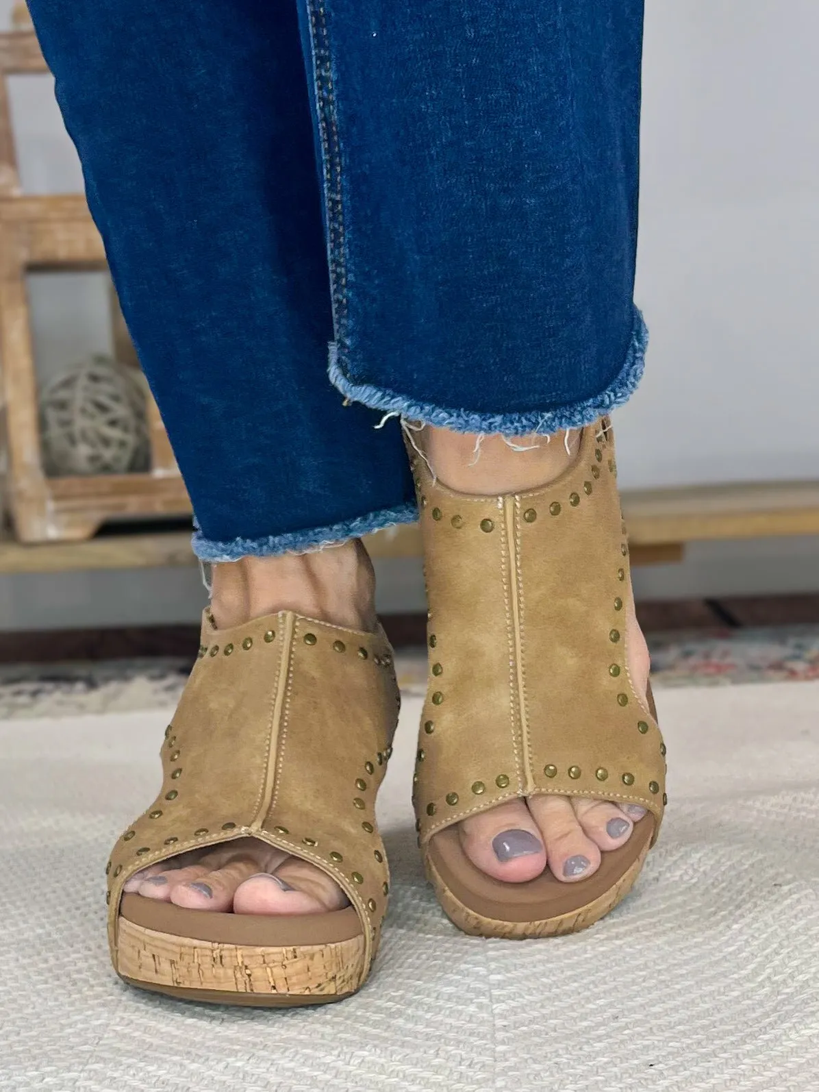 Corky's Footwear Carley Wedge Sandal - Taupe Oil with Studs