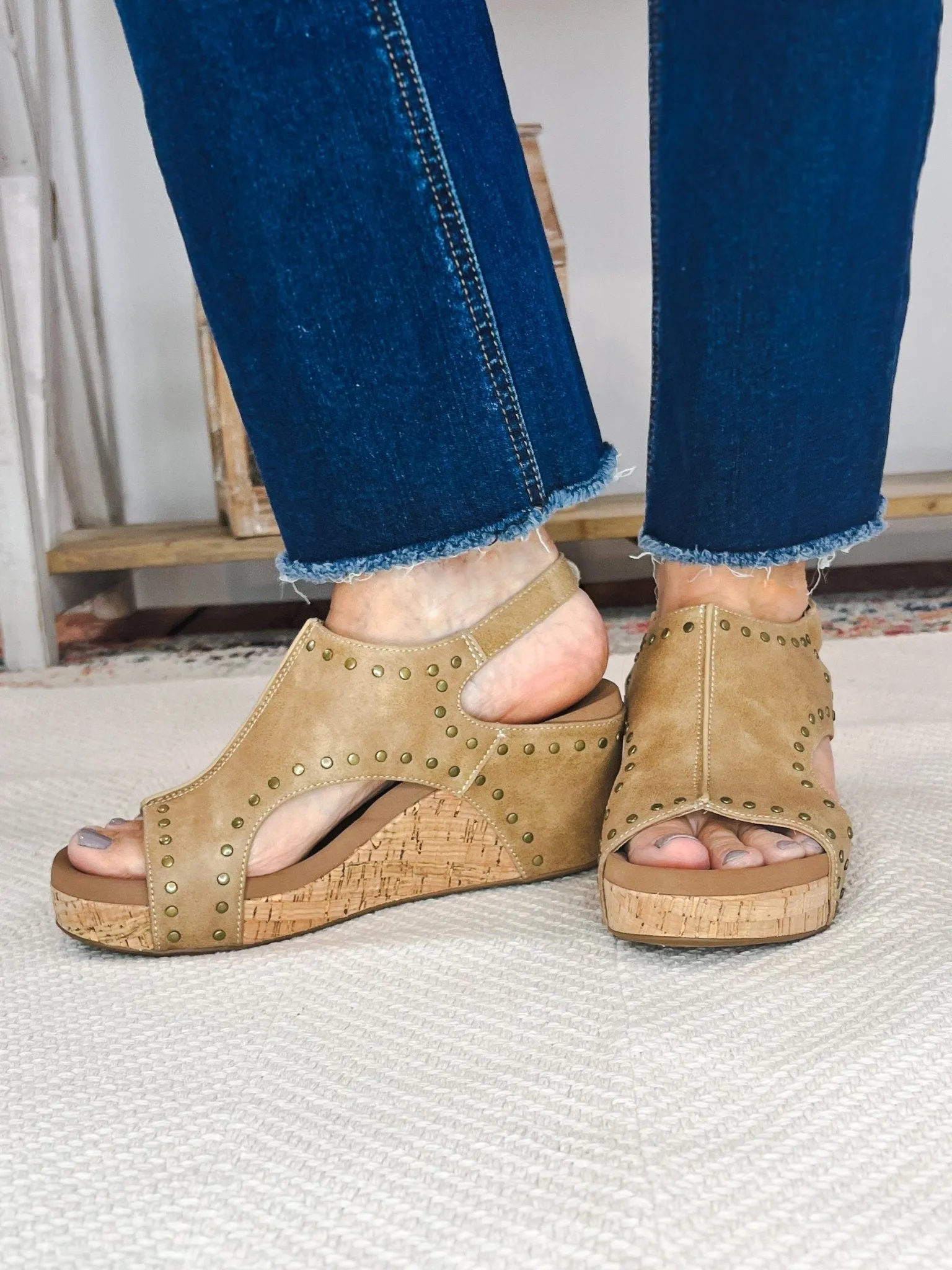 Corky's Footwear Carley Wedge Sandal - Taupe Oil with Studs