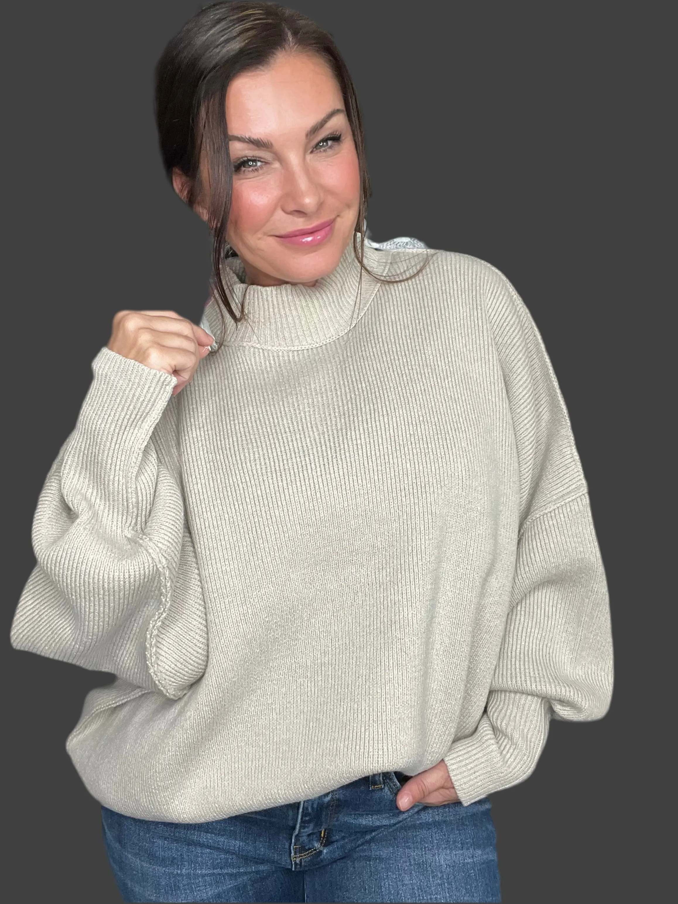 Cozy Nights Oversized Sweater- Beige
