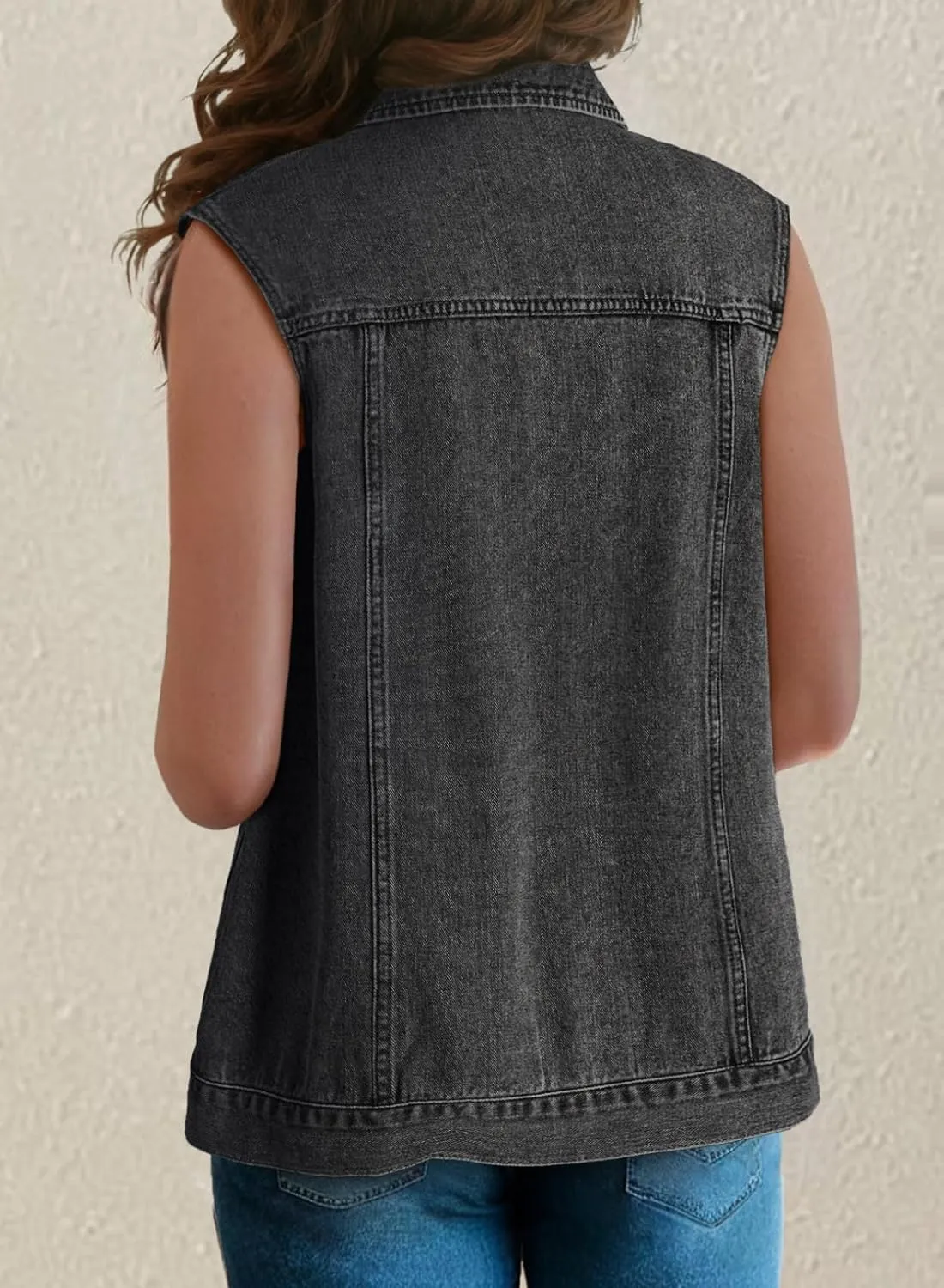 Dokotoo Womens Fashion 2025 Casual Denim Vest Oversized Mid Long Jean Vest Sleeveless Jean Jacket Shacket with Pockets