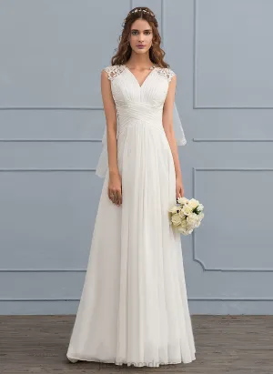 Dress Floor-Length Lace Ruffle Wedding Chiffon Wedding Dresses A-Line Sweetheart With Kallie