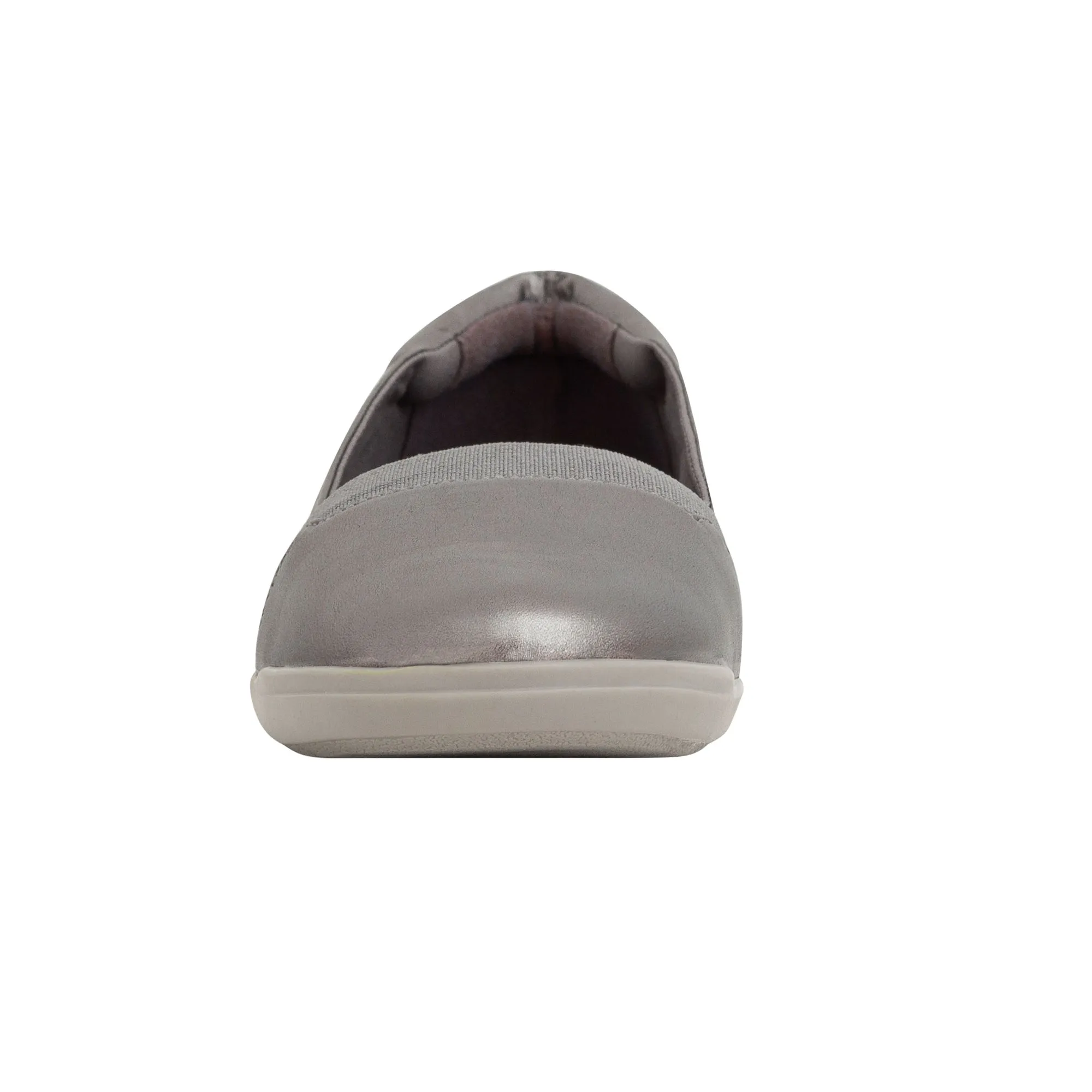 Easy Spirit Bounce Round Toe Pewter Leather Slip On Ultra Light Ballet Flats