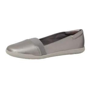 Easy Spirit Bounce Round Toe Pewter Leather Slip On Ultra Light Ballet Flats