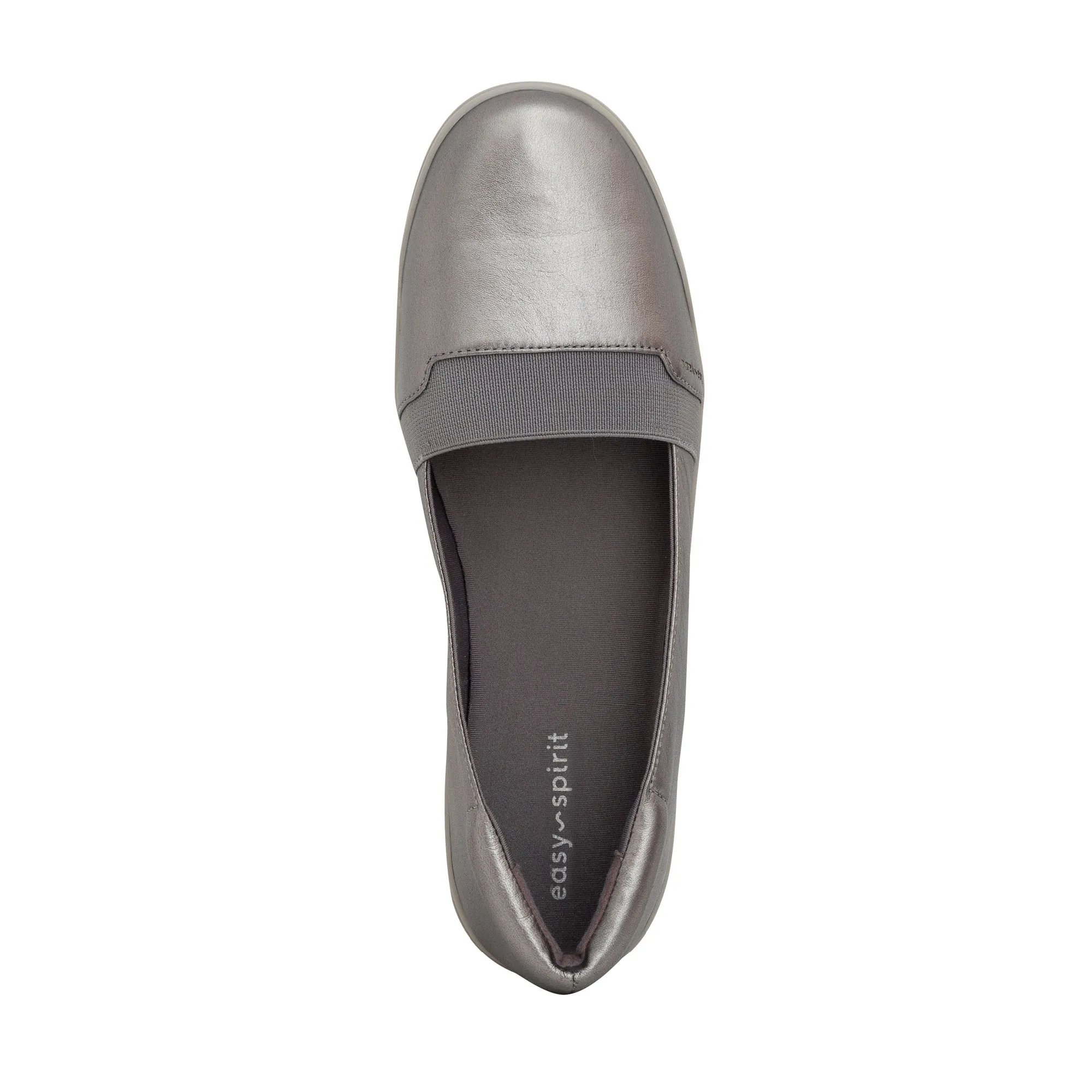 Easy Spirit Bounce Round Toe Pewter Leather Slip On Ultra Light Ballet Flats