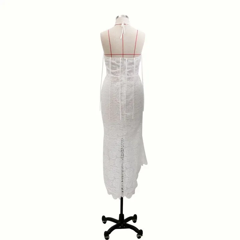 Elegant Lace White Sheath Prom Dress, Lace Simple Wedding Dress PFP1544