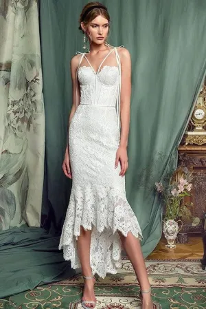 Elegant Lace White Sheath Prom Dress, Lace Simple Wedding Dress PFP1544