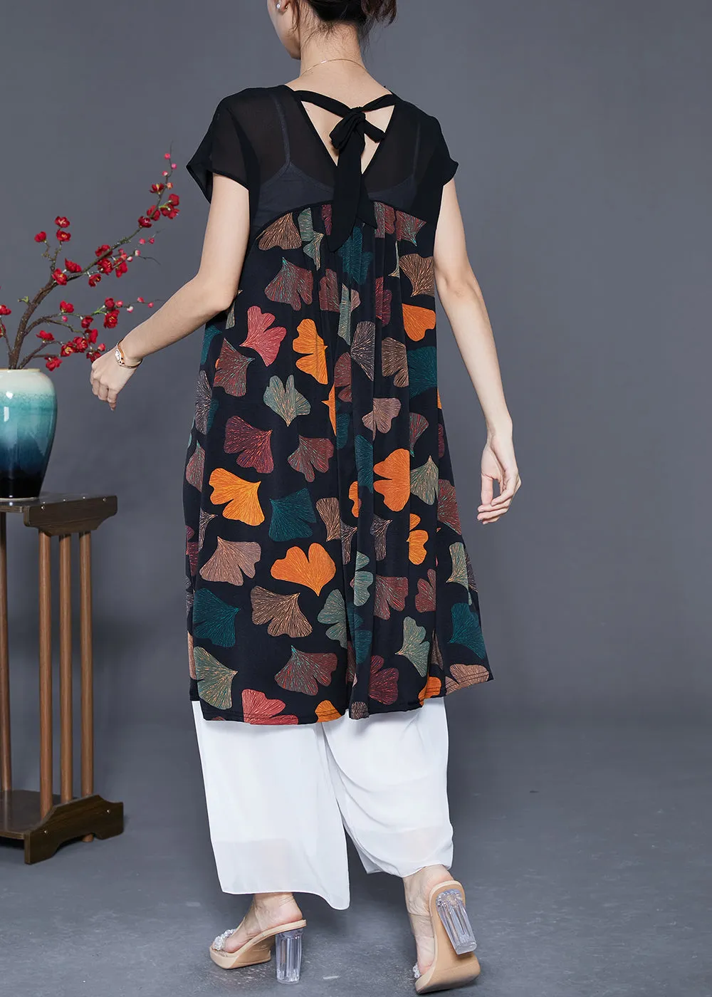 Elegant Multi PetalPrint Chiffon Long Dresses Summer LY5534
