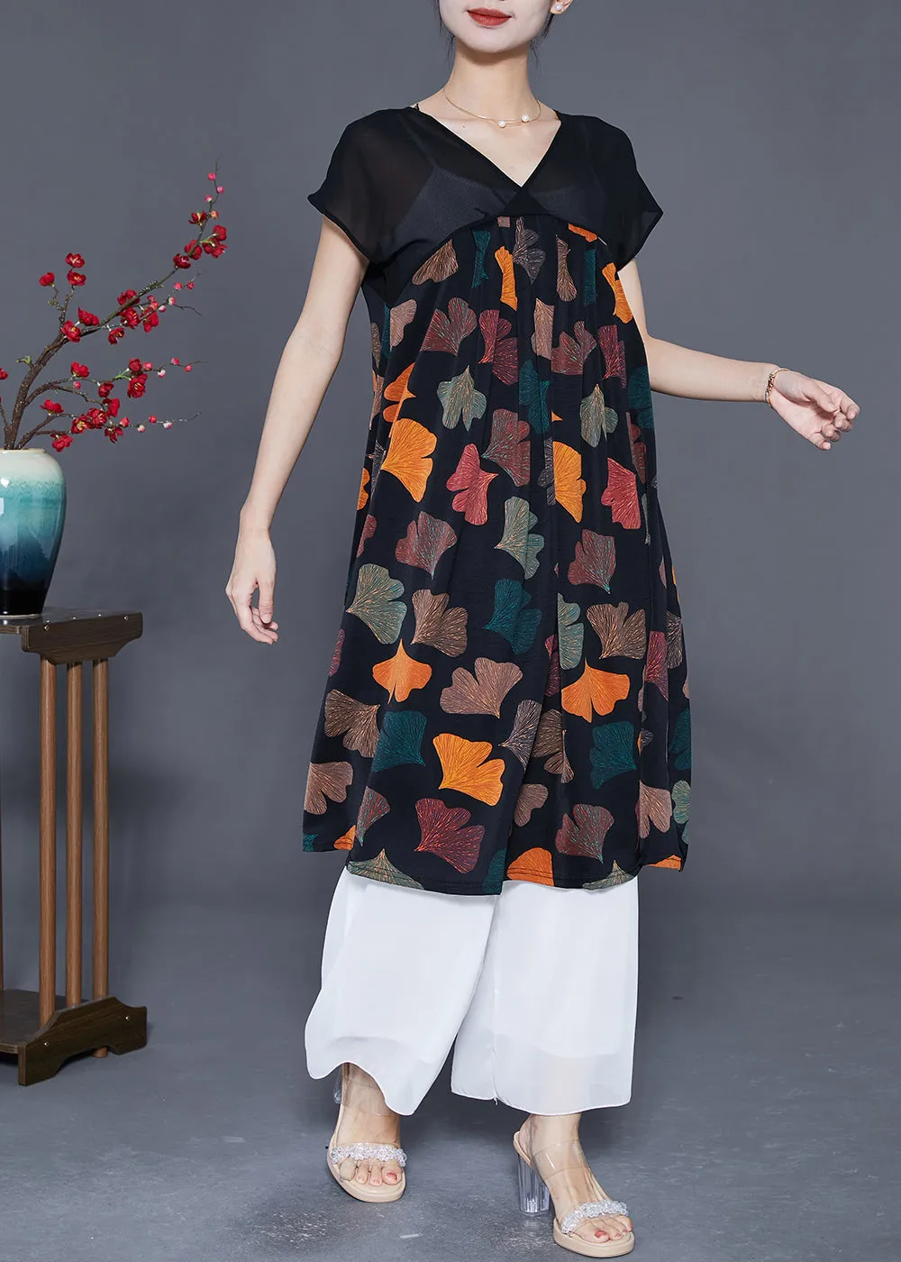 Elegant Multi PetalPrint Chiffon Long Dresses Summer LY5534