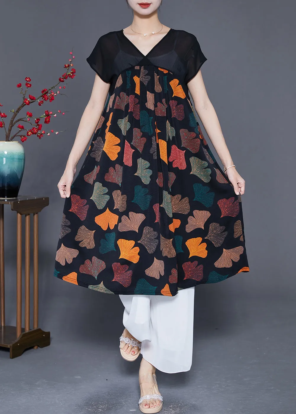 Elegant Multi PetalPrint Chiffon Long Dresses Summer LY5534