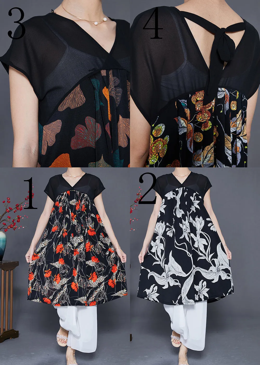 Elegant Multi PetalPrint Chiffon Long Dresses Summer LY5534