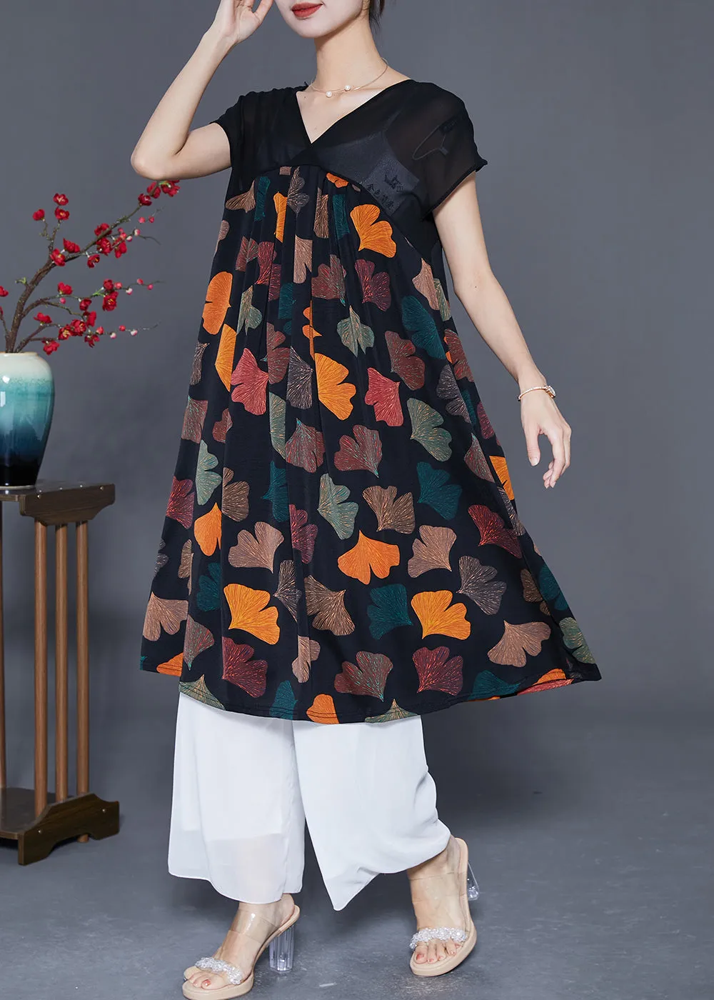Elegant Multi PetalPrint Chiffon Long Dresses Summer LY5534