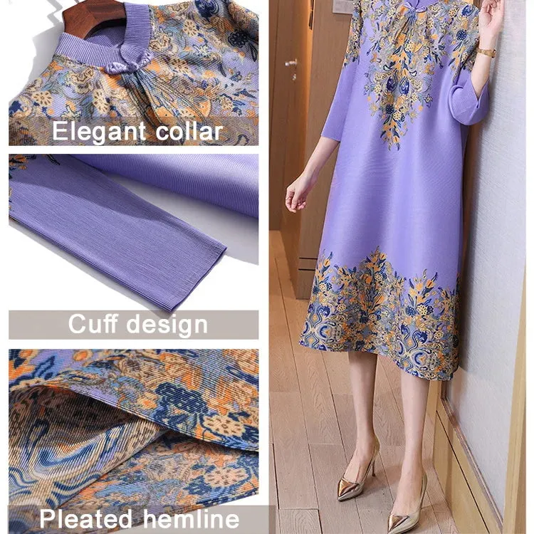 Elegant Pleated Print Dress